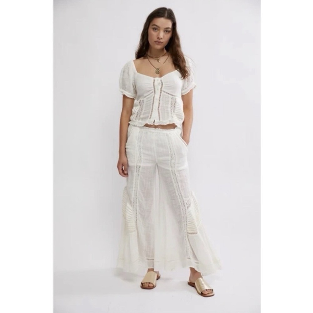 Free People Bali Alana Top and Pants Cloud Dancer Set Sz XS Boho Peasant $298